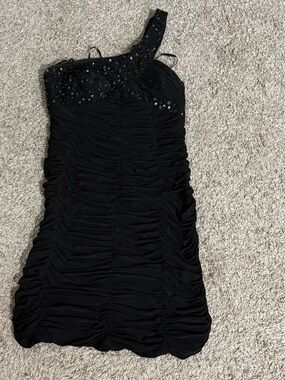 One-Shoulder Black Sequin Evening Dress - Women's
